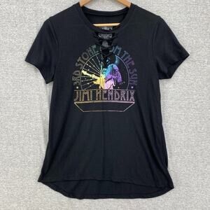 Purple Haze Shirt Womens Medium Black Graphic Jimi Hendrix Tee Cut Out V